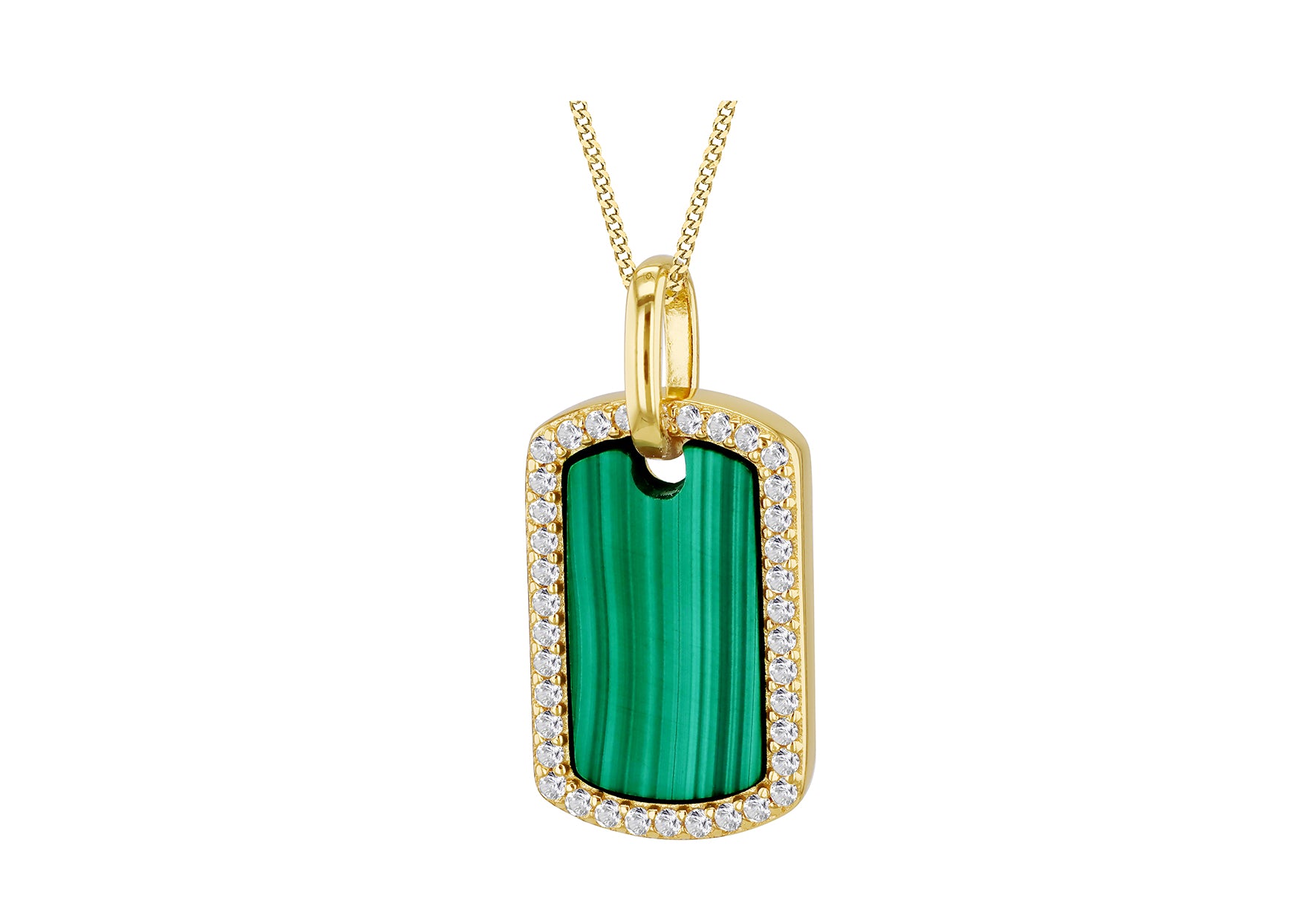 Gold Plated Silver Malachite & White Zirconia Pendant