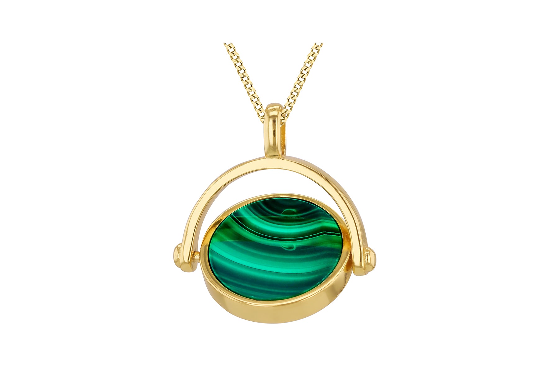 Gold Plated Sterling Silver Malachite Spinner Pendant