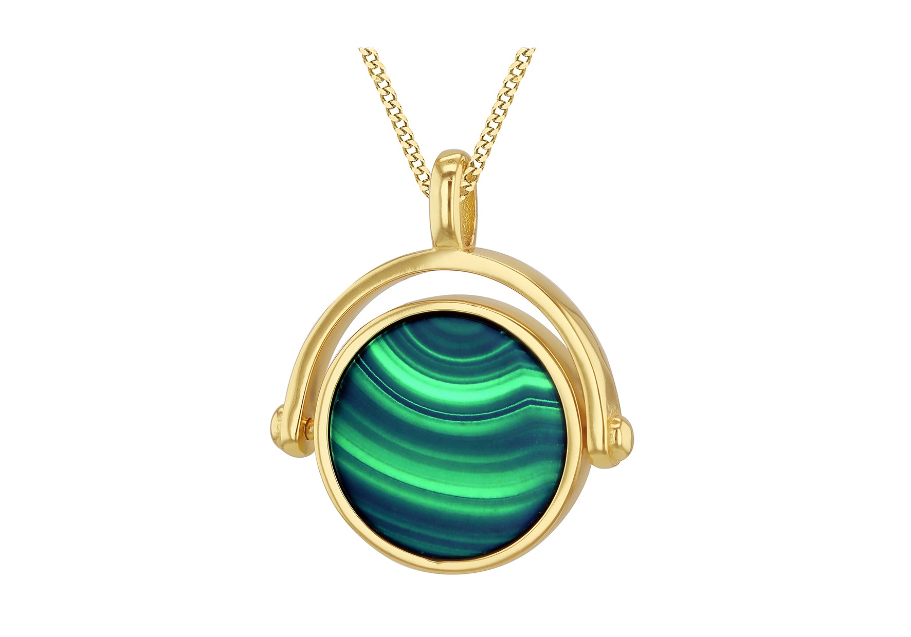 Gold Plated Sterling Silver Malachite Spinner Pendant