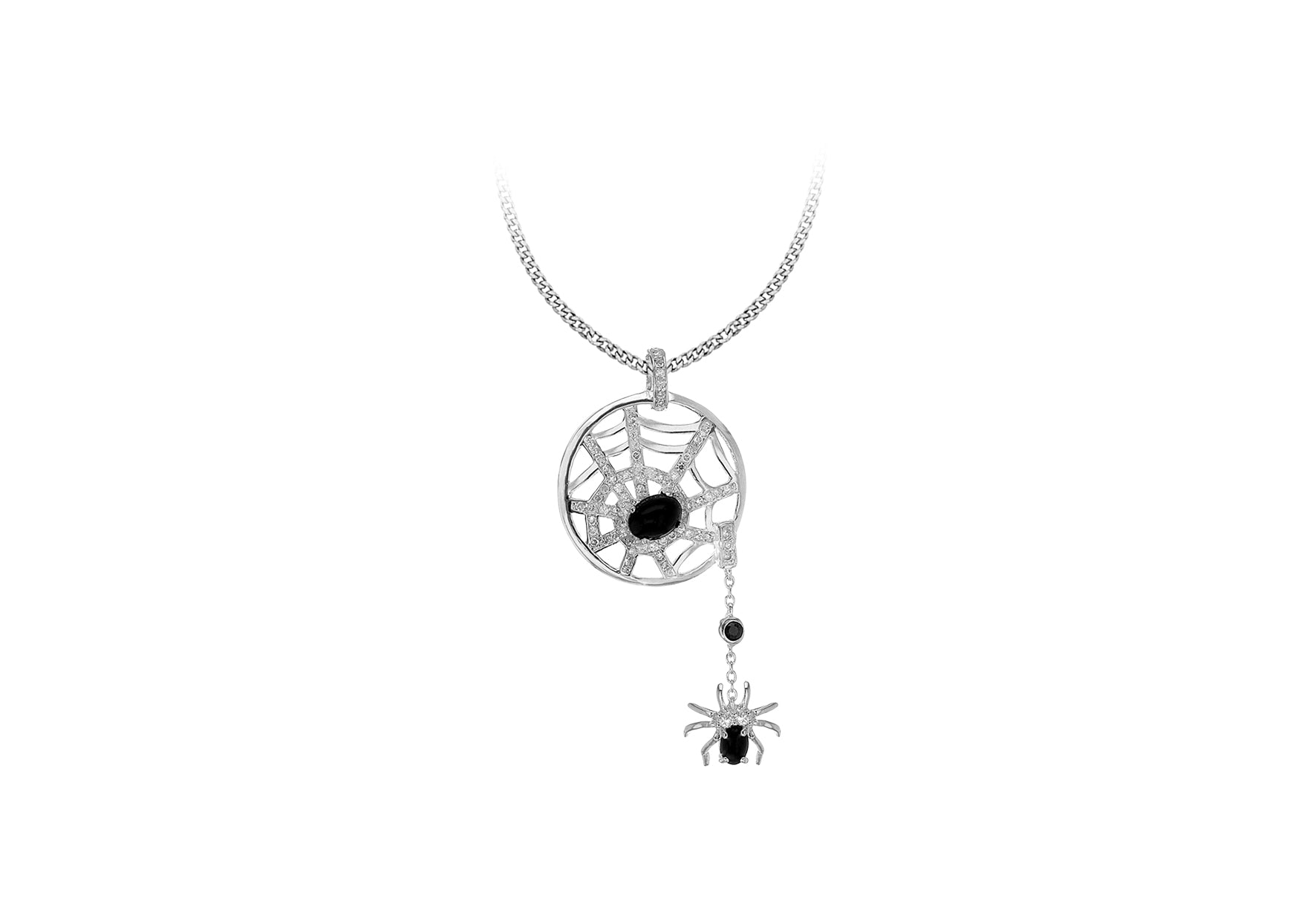 Sterling Silver Zirconia Dangling Spider Web Pendant
