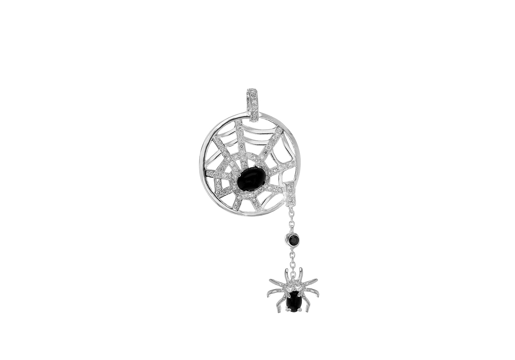 Sterling Silver Zirconia Dangling Spider Web Pendant