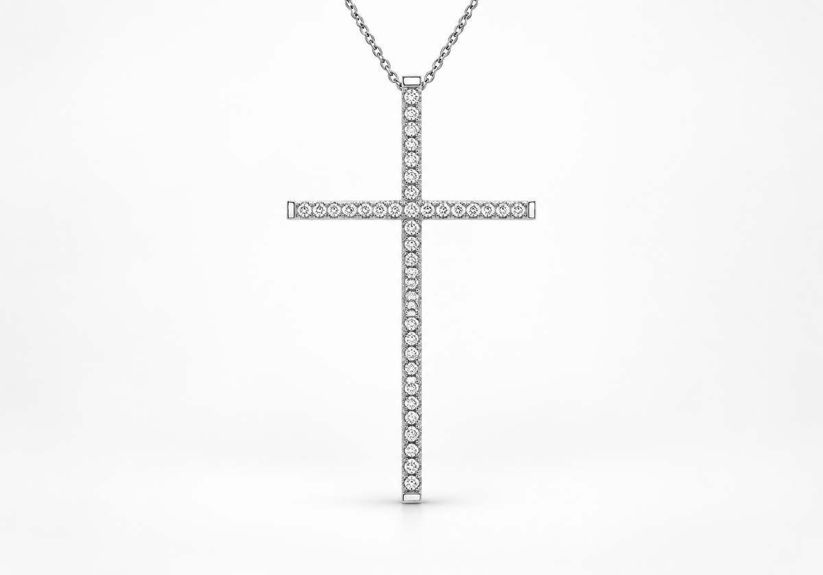 9ct White Gold 0.31ct Diamond Linear Cross Slider Pendant