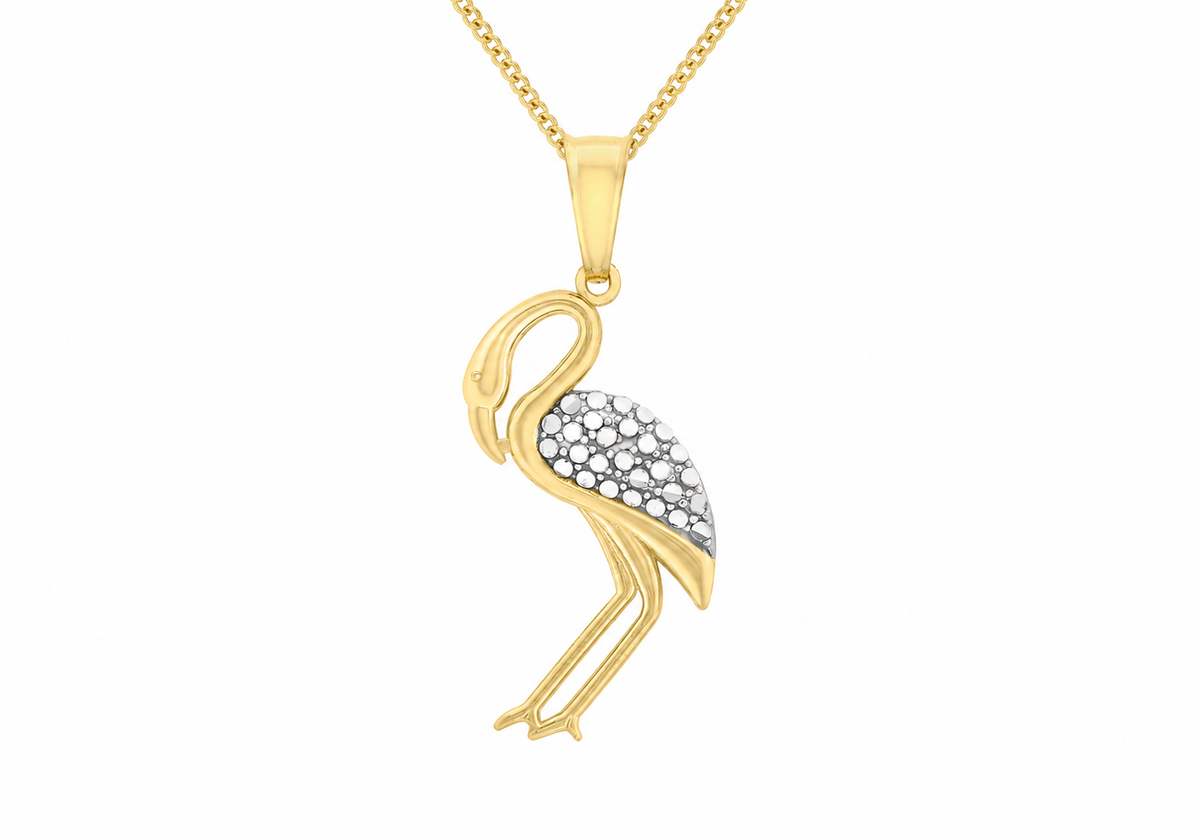 9ct Two-Tone Gold Flamingo Pendant Necklace
