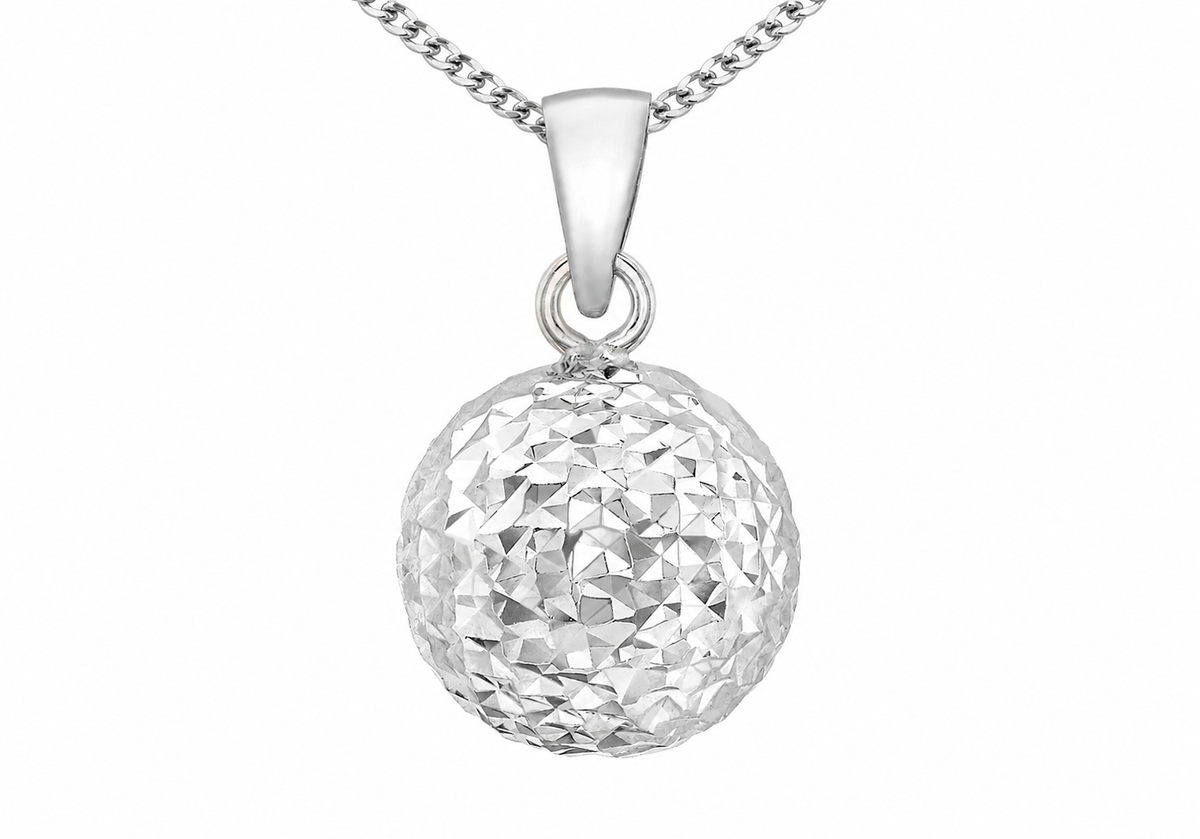 9ct White Gold 10mm Diamond Cut Ball Pendant