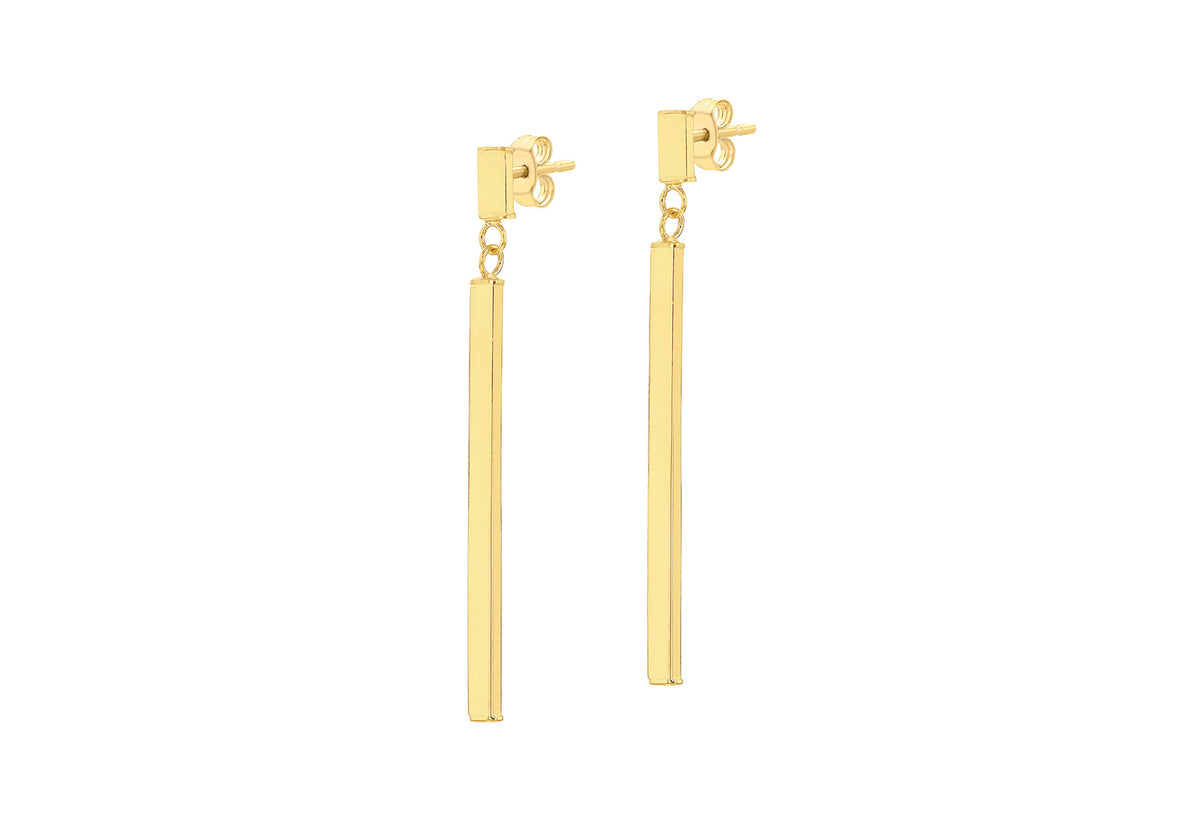 9ct Yellow Gold Bar Drop Stud Earrings