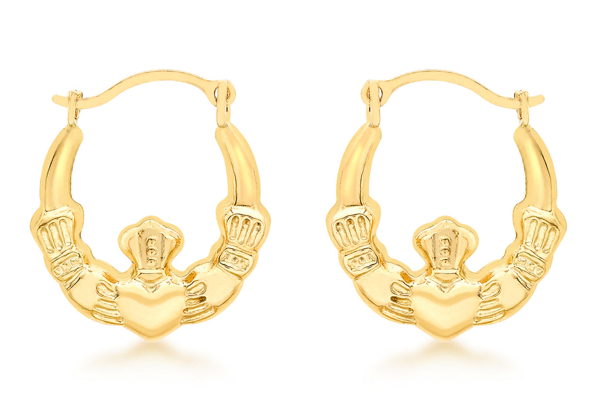 9ct Yellow Gold Claddagh Creole Hoop Earrings
