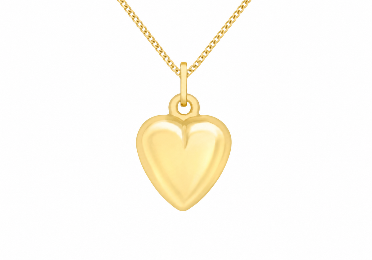 9ct Yellow Gold Puffed Heart Pendant Necklace