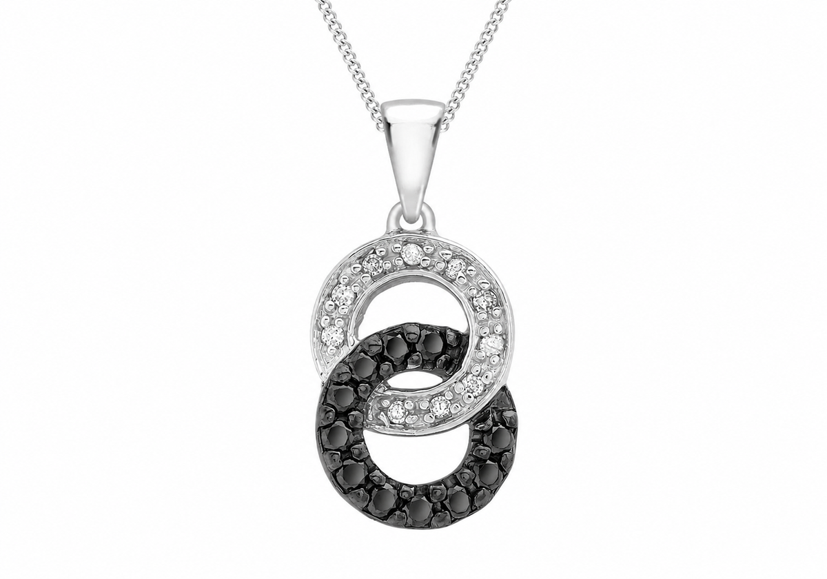 9ct White Gold 0.21ct Black & White Diamond Interlocking Eclipse Pendant
