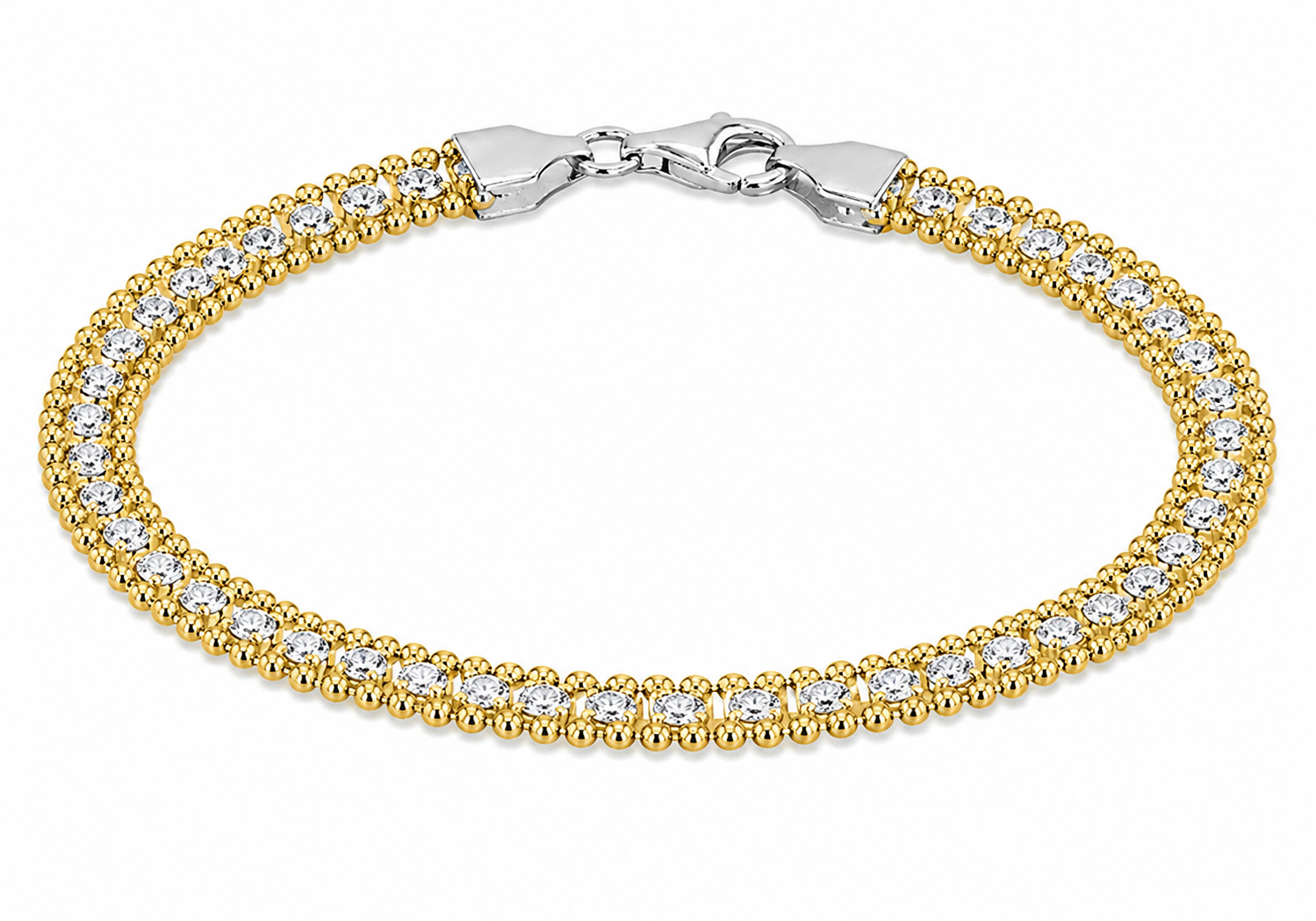 Two-Tone Yellow Gold-Plated Zirconia Ball-Edge Tennis Bracelet
