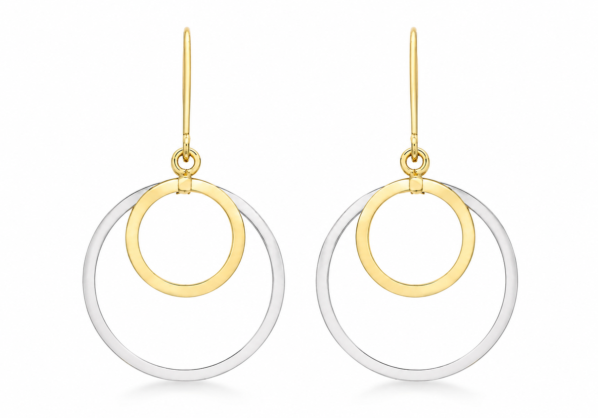 9ct Two-Tone Gold Double Circle Hoop Earrings