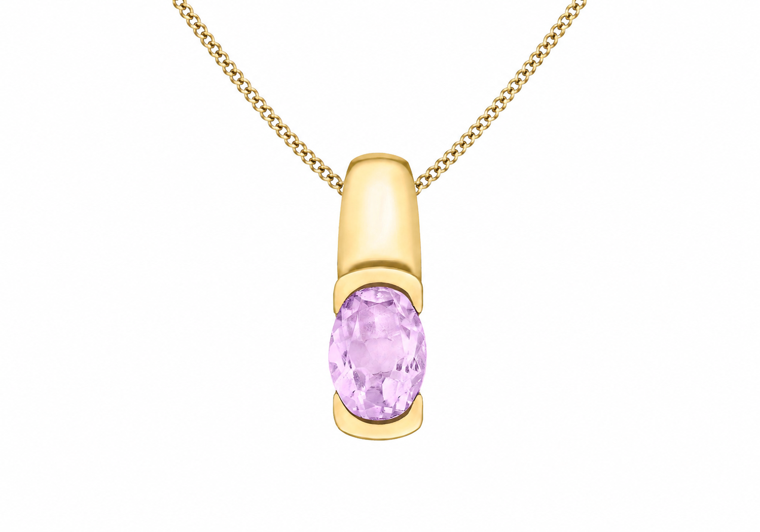 9ct Yellow Gold Oval Amethyst Pendant