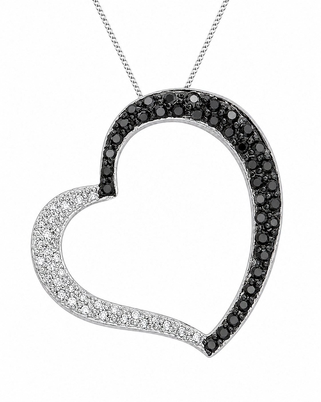 9ct White Gold 0.85ct Black & White Diamond Heart Slider Pendant
