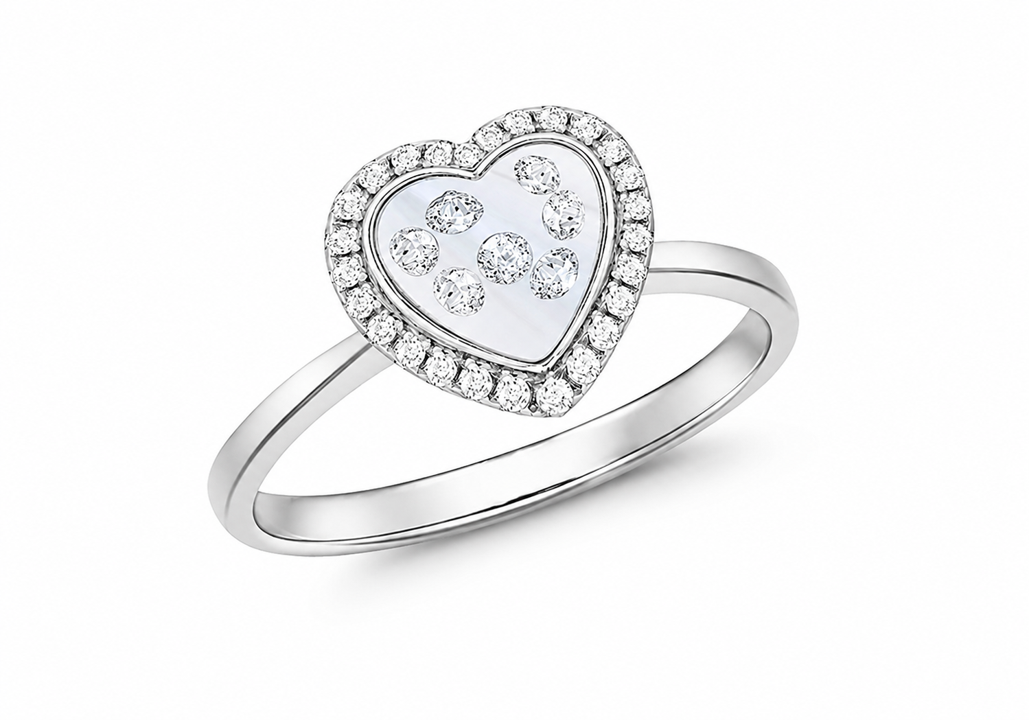 Sterling Silver Encased Floating Zirconia Heart Ring