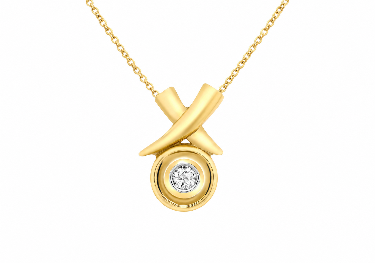 9ct Yellow Gold Bezel Set 0.08ct Diamond Crossover Pendant