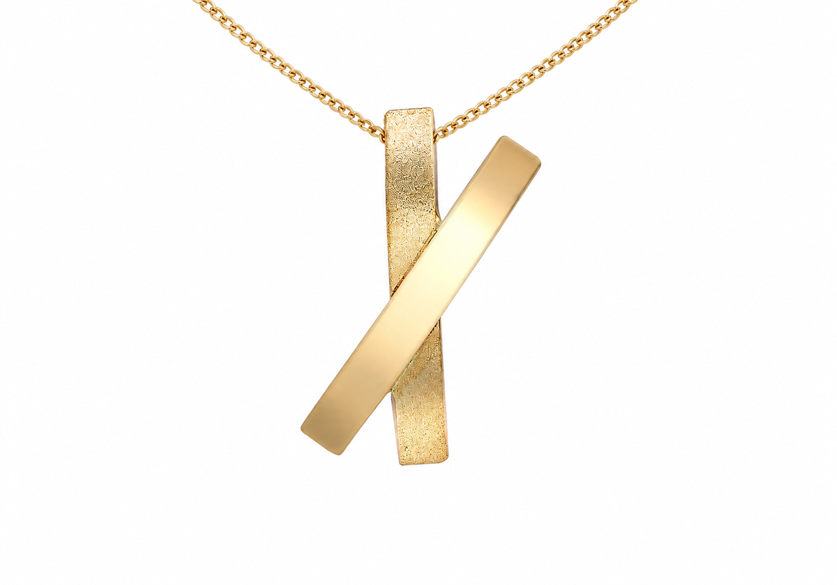 9ct Yellow Gold Polished & Textured Crossed Bar Pendant