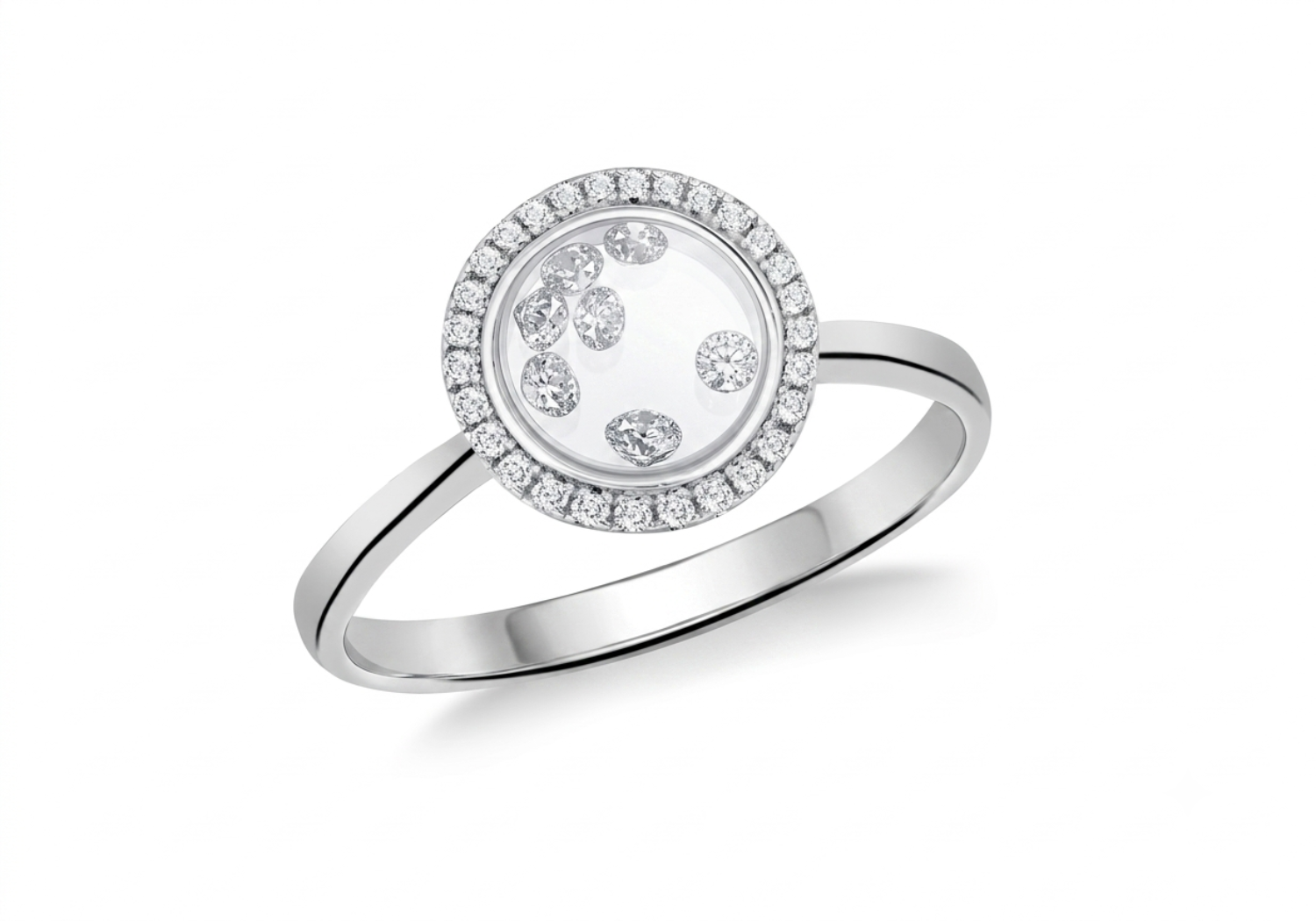 Sterling Silver Round Suspended Floating Zirconia Stones Ring
