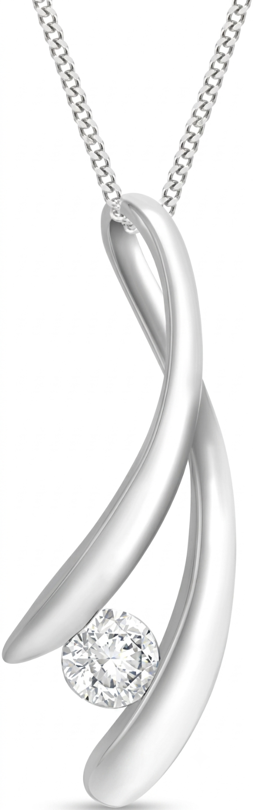 9ct White Gold Zirconia Wave Crossover Pendant