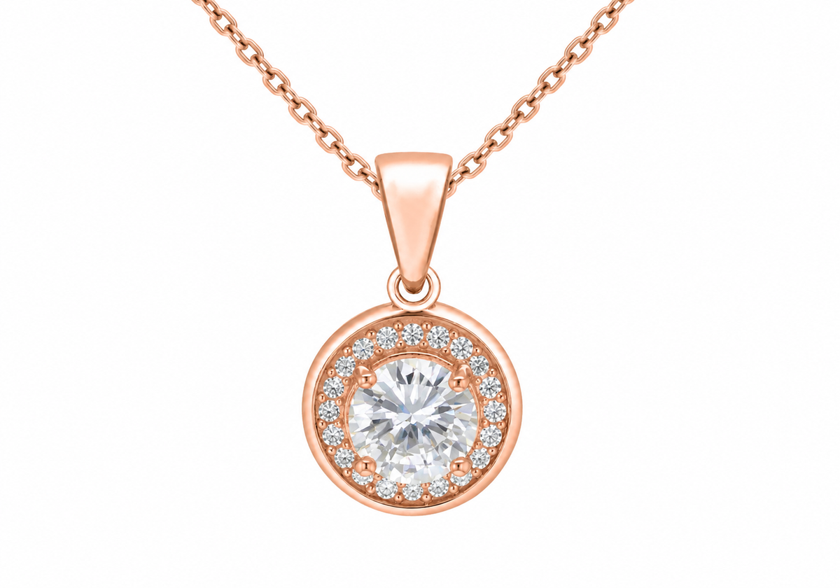 Rose Gold Plated Sterling Silver Zirconia Halo Pendant