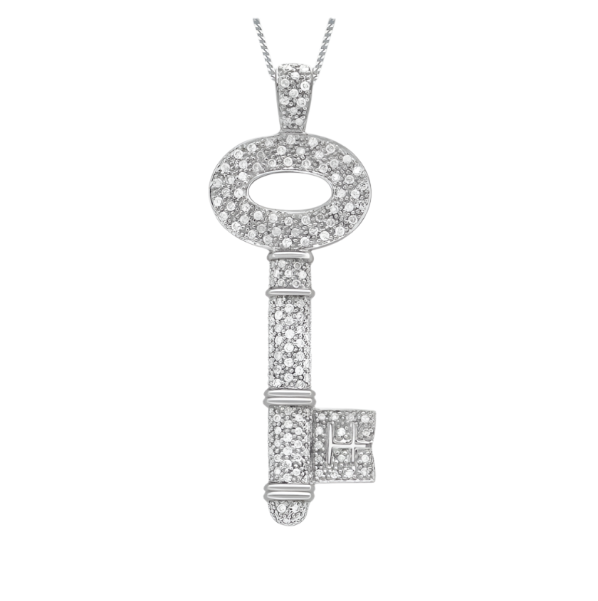 18ct White Gold 0.99ct Pave Set Diamond Key Pendant