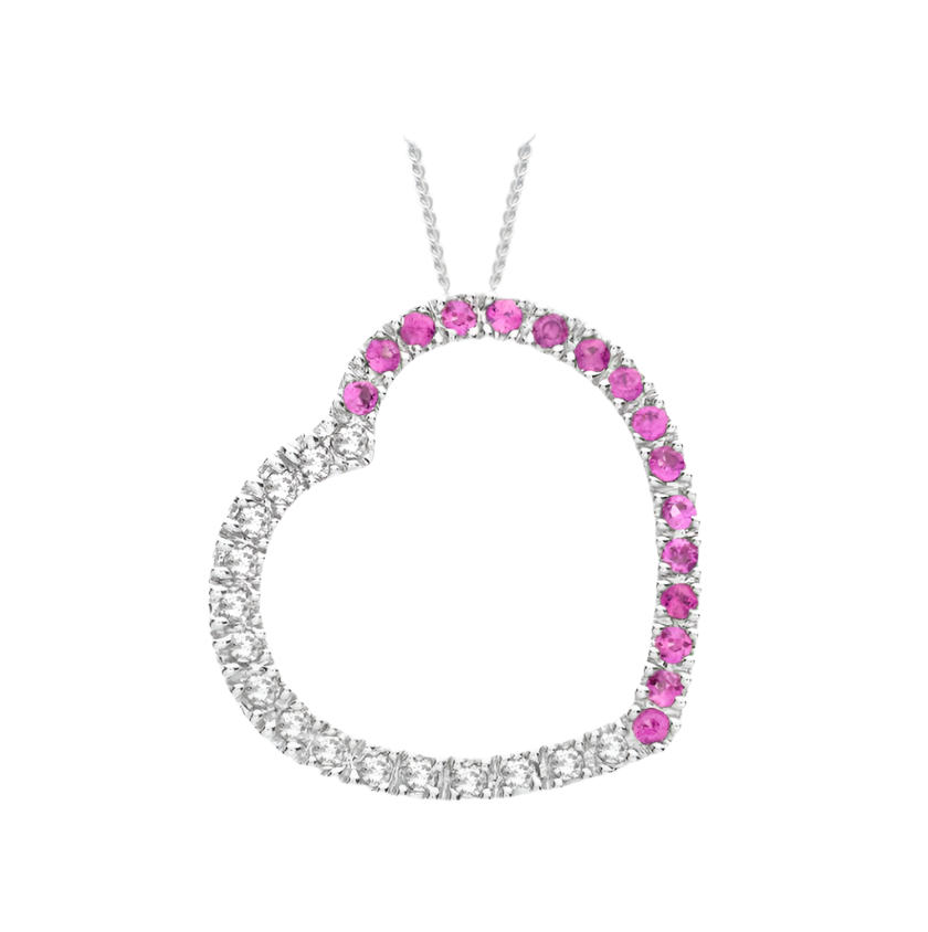 9ct White Gold 0.25ct Diamond & Pink Sapphire Heart Slider Pendant