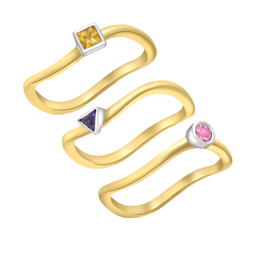 9ct Yellow Gold Tourmaline, Citrine & Lolite Gemstone Stacking Rings