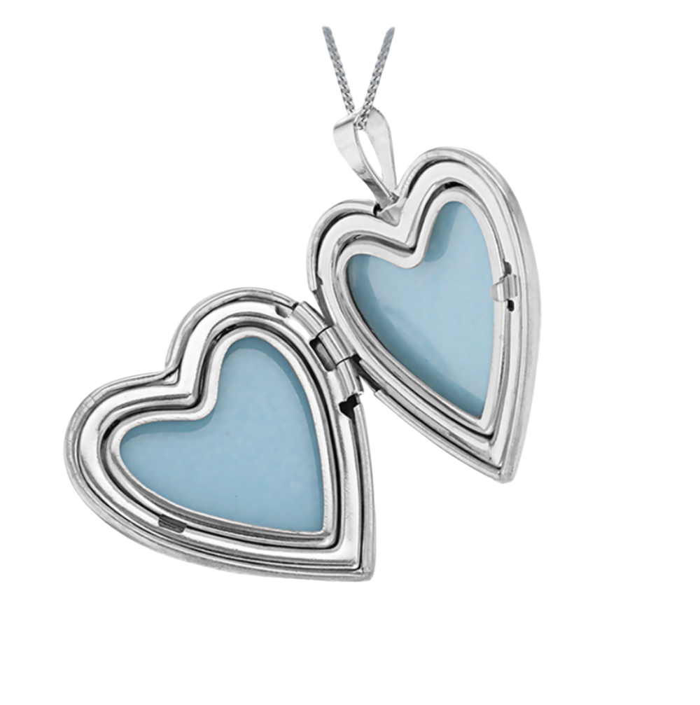 Sterling Silver Blue Cameo Cherub Heart Locket