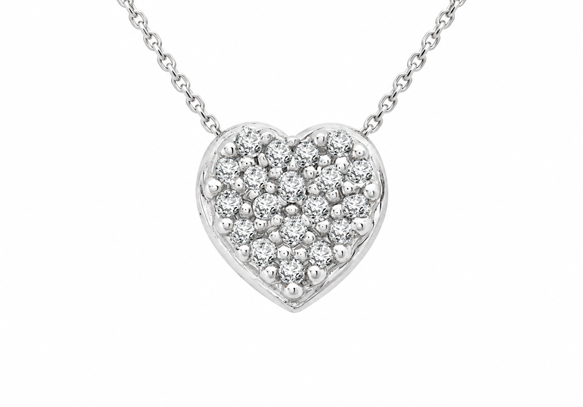 9ct White Gold 0.10ct Pave Set Diamond Heart Slider Pendant