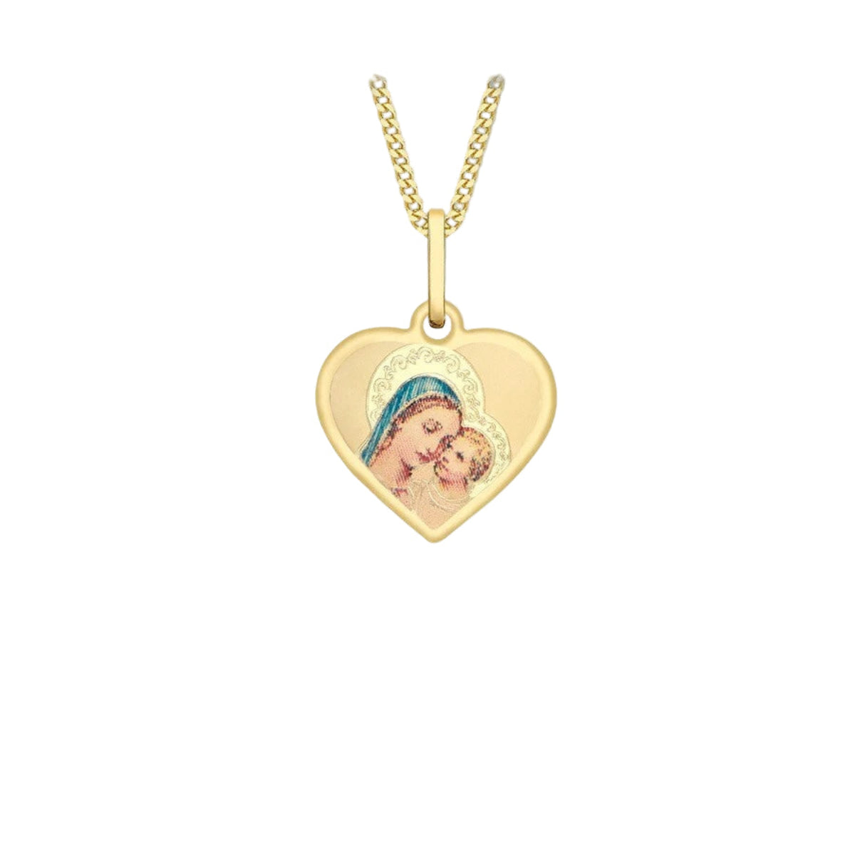 9ct Yellow Gold Madonna & Child Heart Satin Pendant