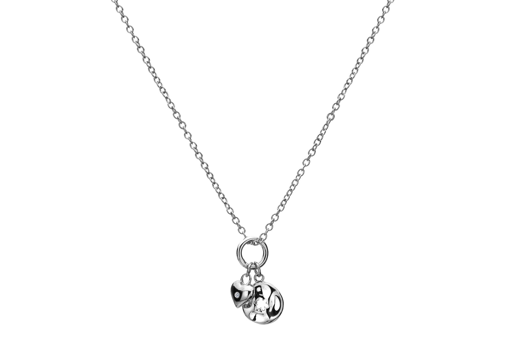 Heart & Flower Pendant Necklace Hand-Set With A Diamond Accent