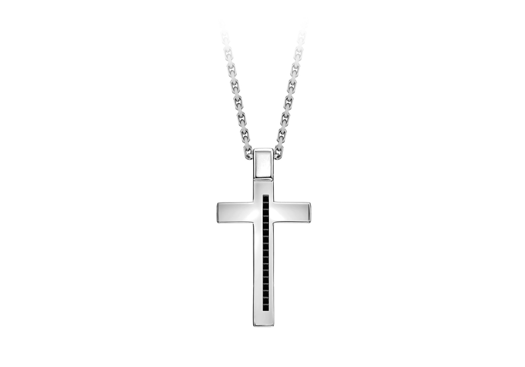Hoxton London Men's Sterling Silver Stone Black Zirconia Cross Adjustable Necklace