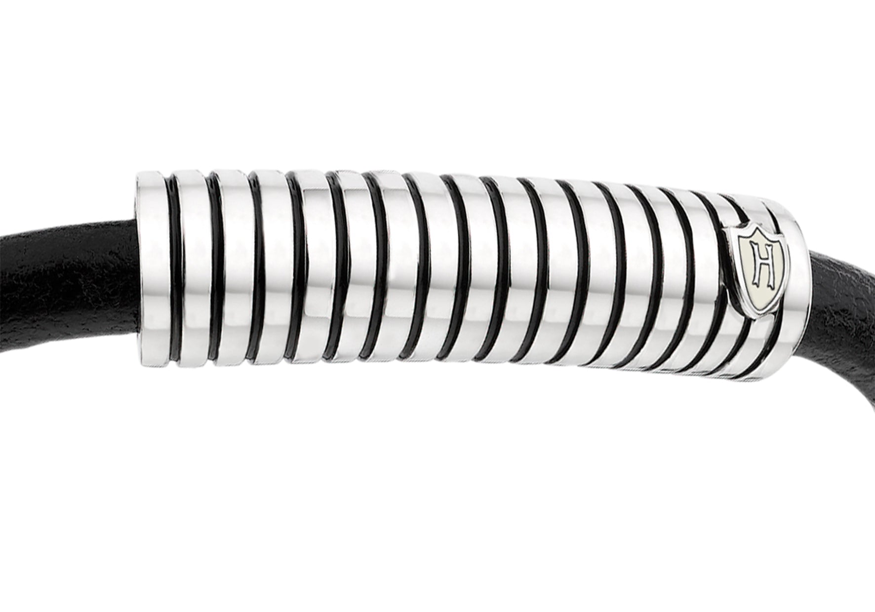 Hoxton London Men's Sterling Silver Stripe Leather Silver Magnetic Bracelet