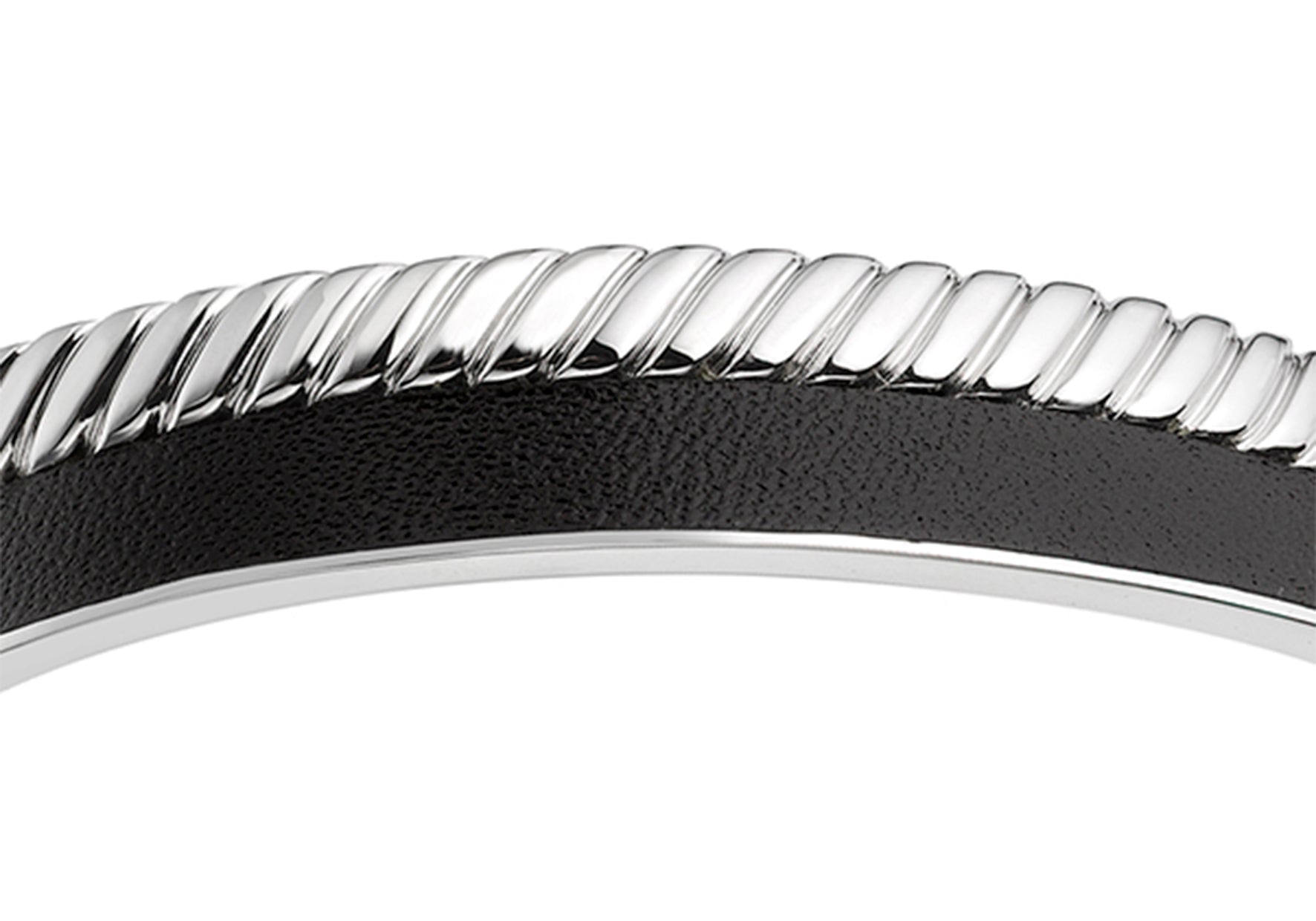 Hoxton London Men's Sterling Silver Twist Leather Inlay uff Bangle