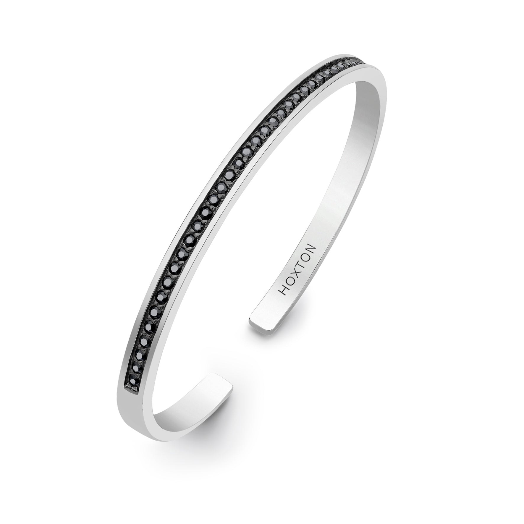 Hoxton London Men's Sterling Silver Black Sapphire Set Bangle