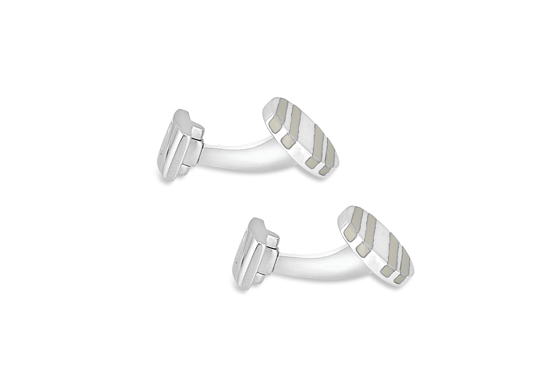 Hoxton London Men's Sterling Silver White Stripe Enamel Oval Cufflinks