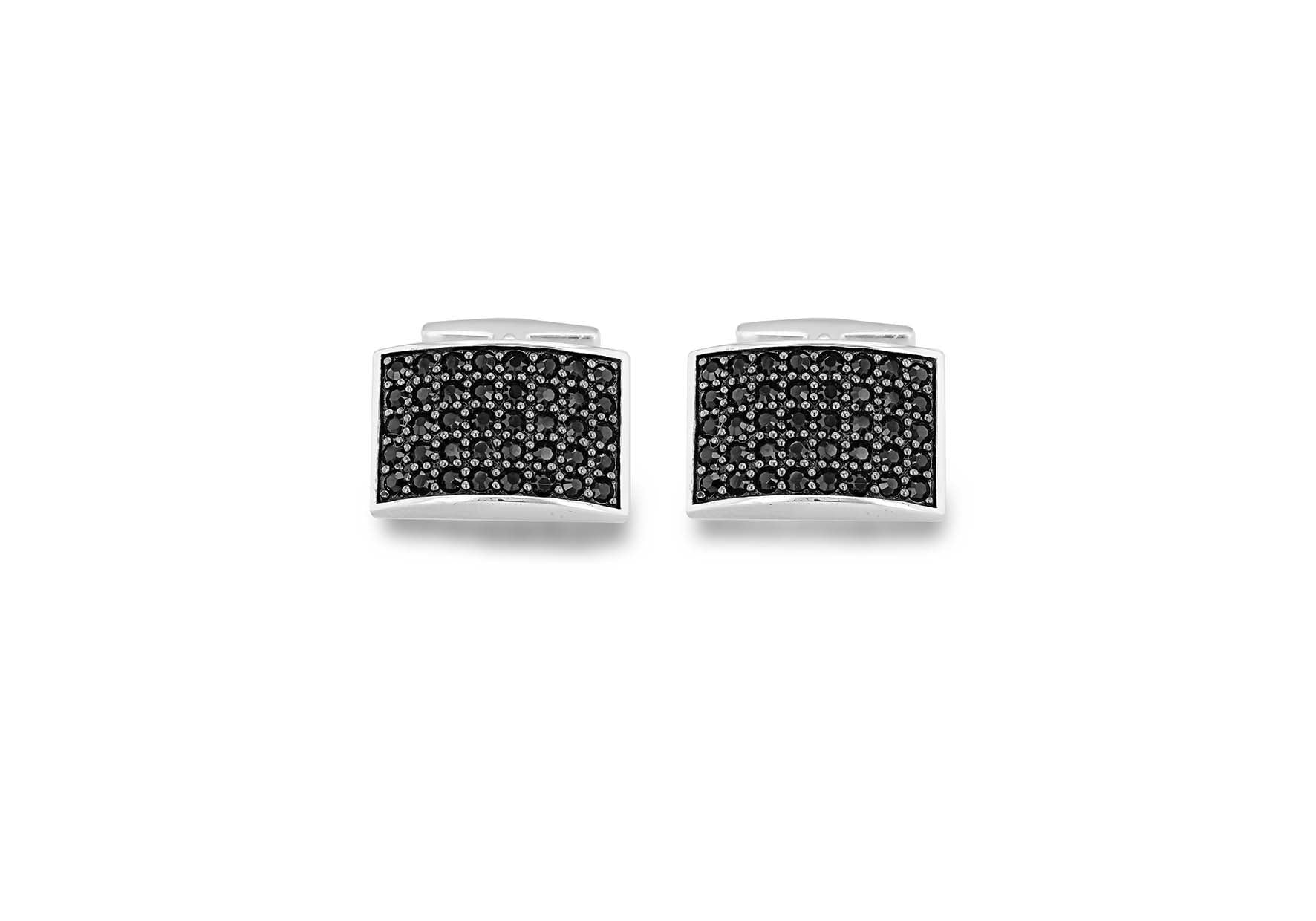 Hoxton London' Men's Sterling Silver Black Zirconia urve Retangle Cufflinks