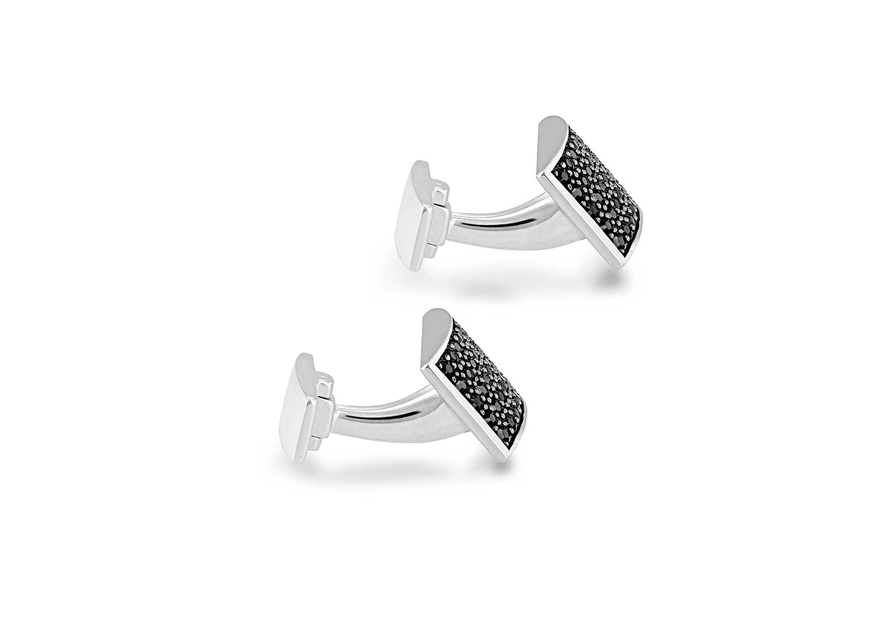 Hoxton London' Men's Sterling Silver Black Zirconia urve Retangle Cufflinks