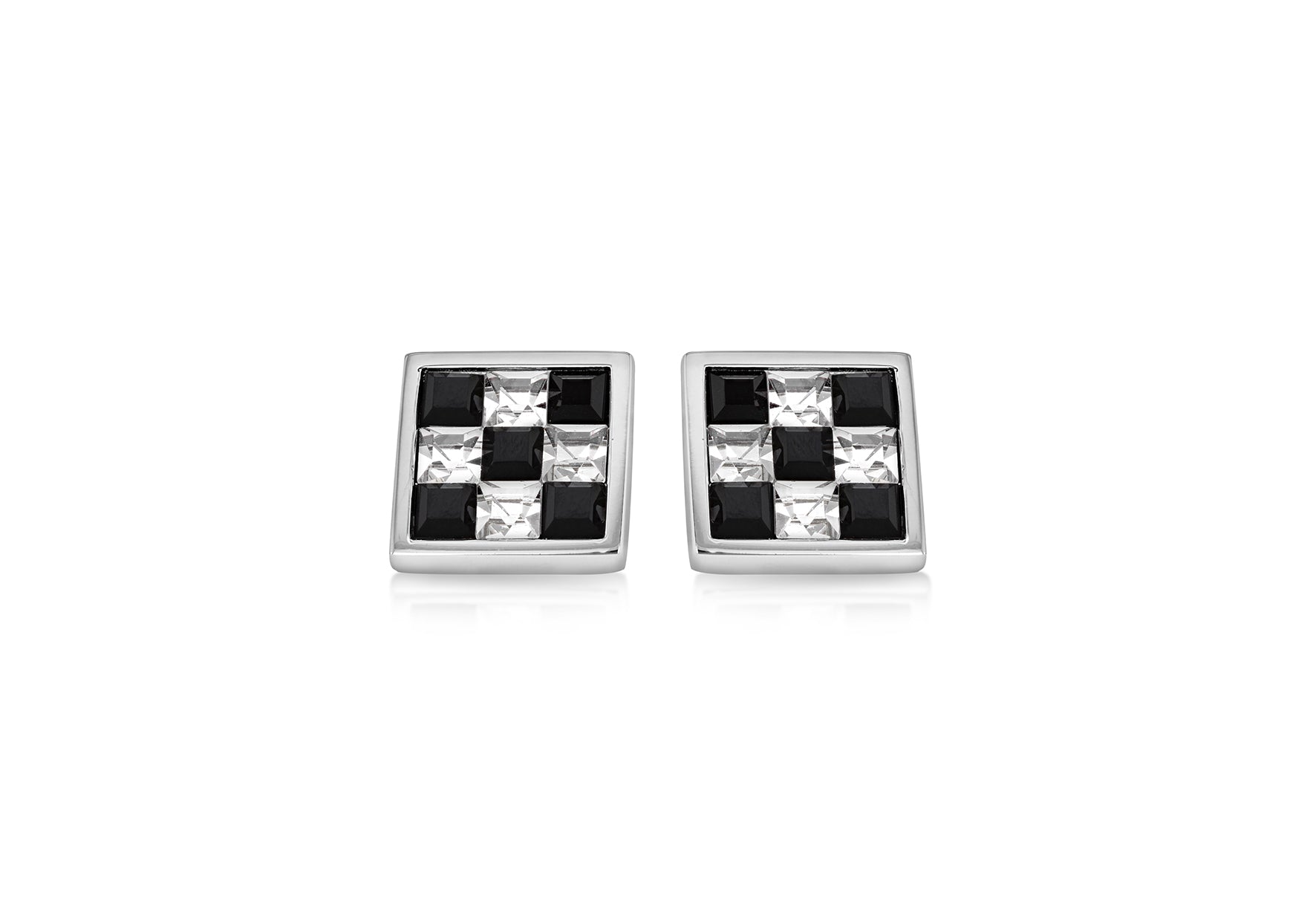 Hoxton London Men's Sterling Silver Black and White Crystal hequerboard Square Cufflinks