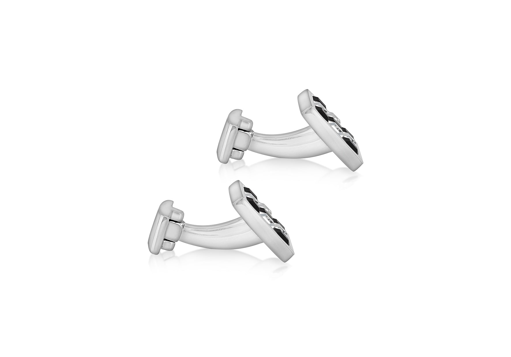 Hoxton London Men's Sterling Silver Black and White Crystal hequerboard Square Cufflinks