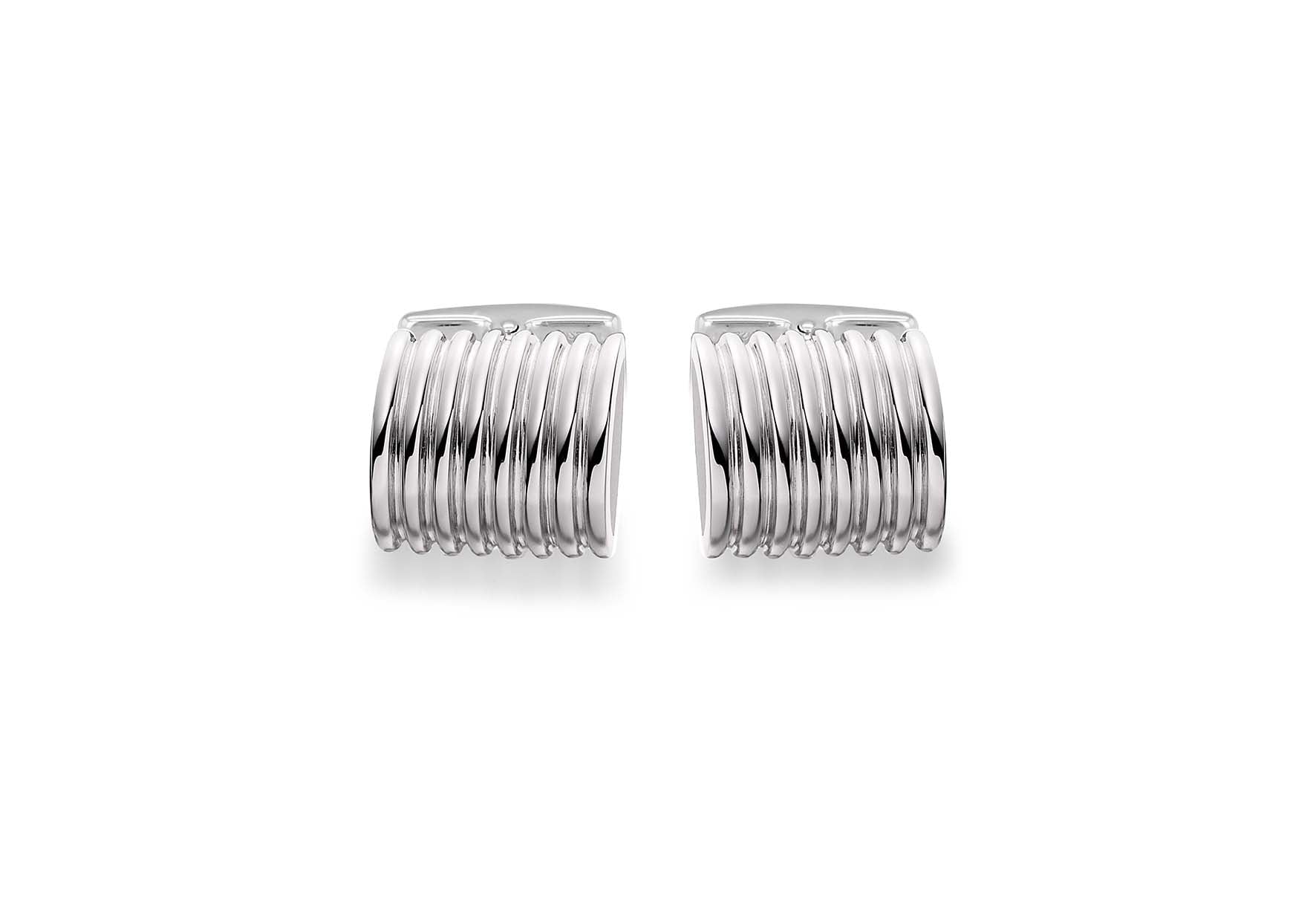 Hoxton London Men's Sterling Silver Ribbed Half ylinder with Black Agate Cufflinks