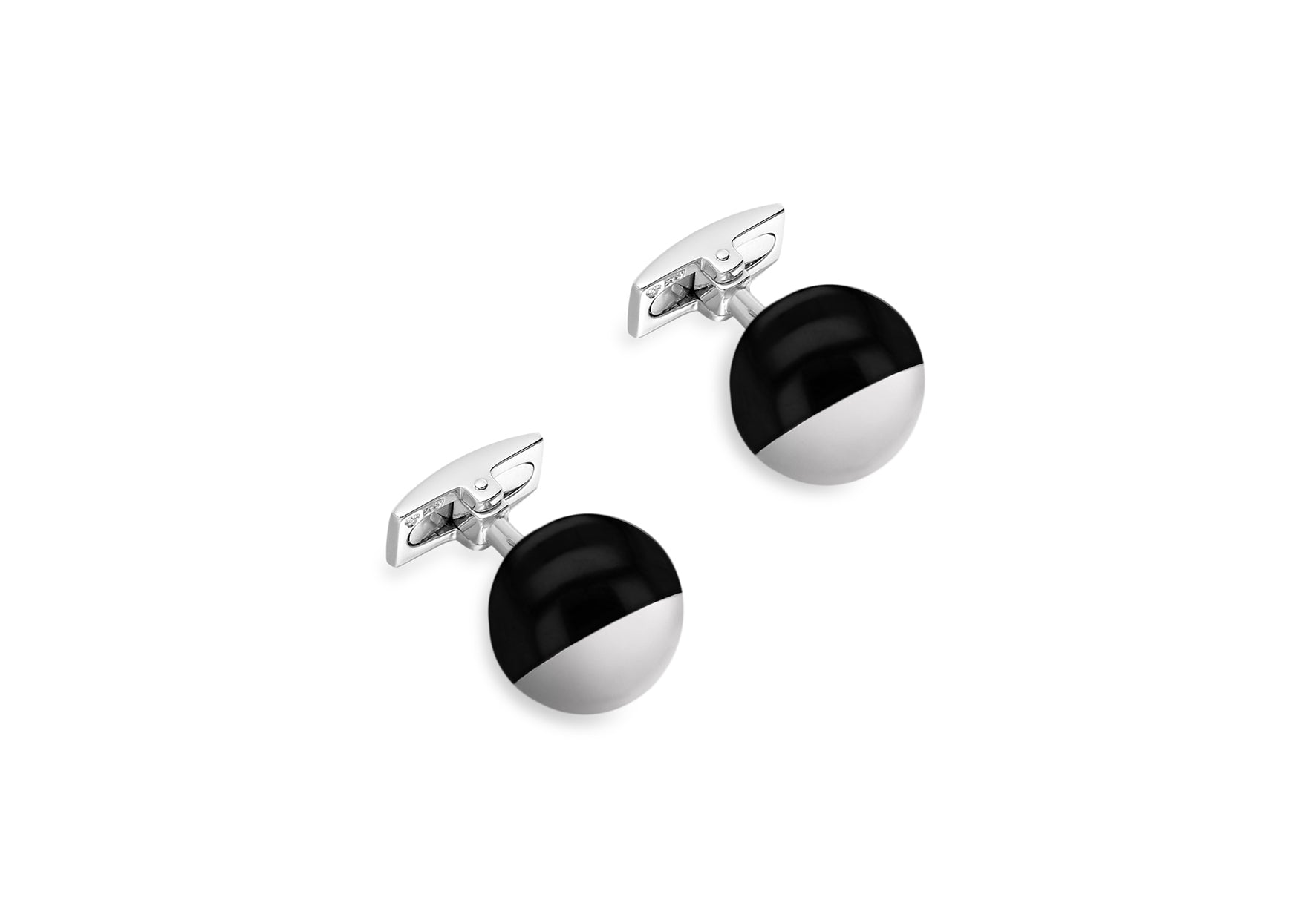 Hoxton London Men's Sterling Silver and Black Agate Circular Cufflinks