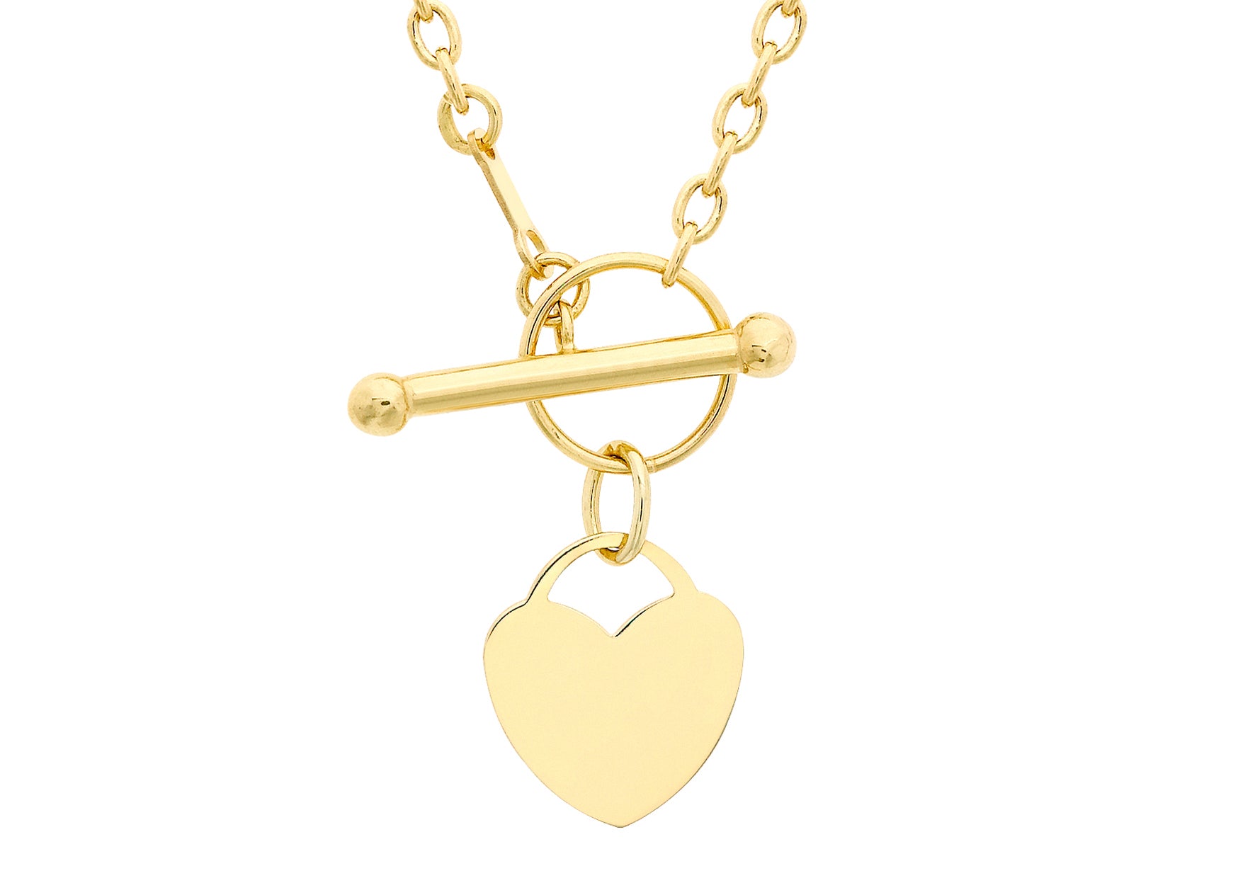 9ct Yellow Gold 12mm x 13mm Heart Charm T-Bar Necklace 41m/16"9