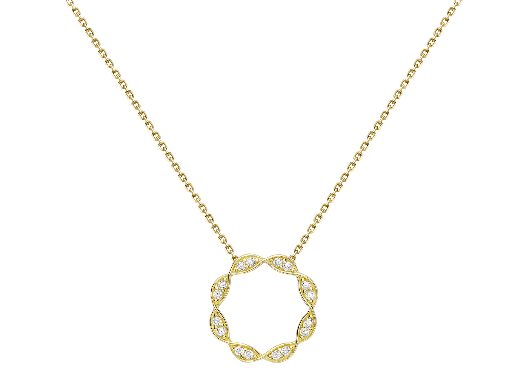 9ct Yellow Gold White Zirconia Ring Twist Trace Chain Necklace