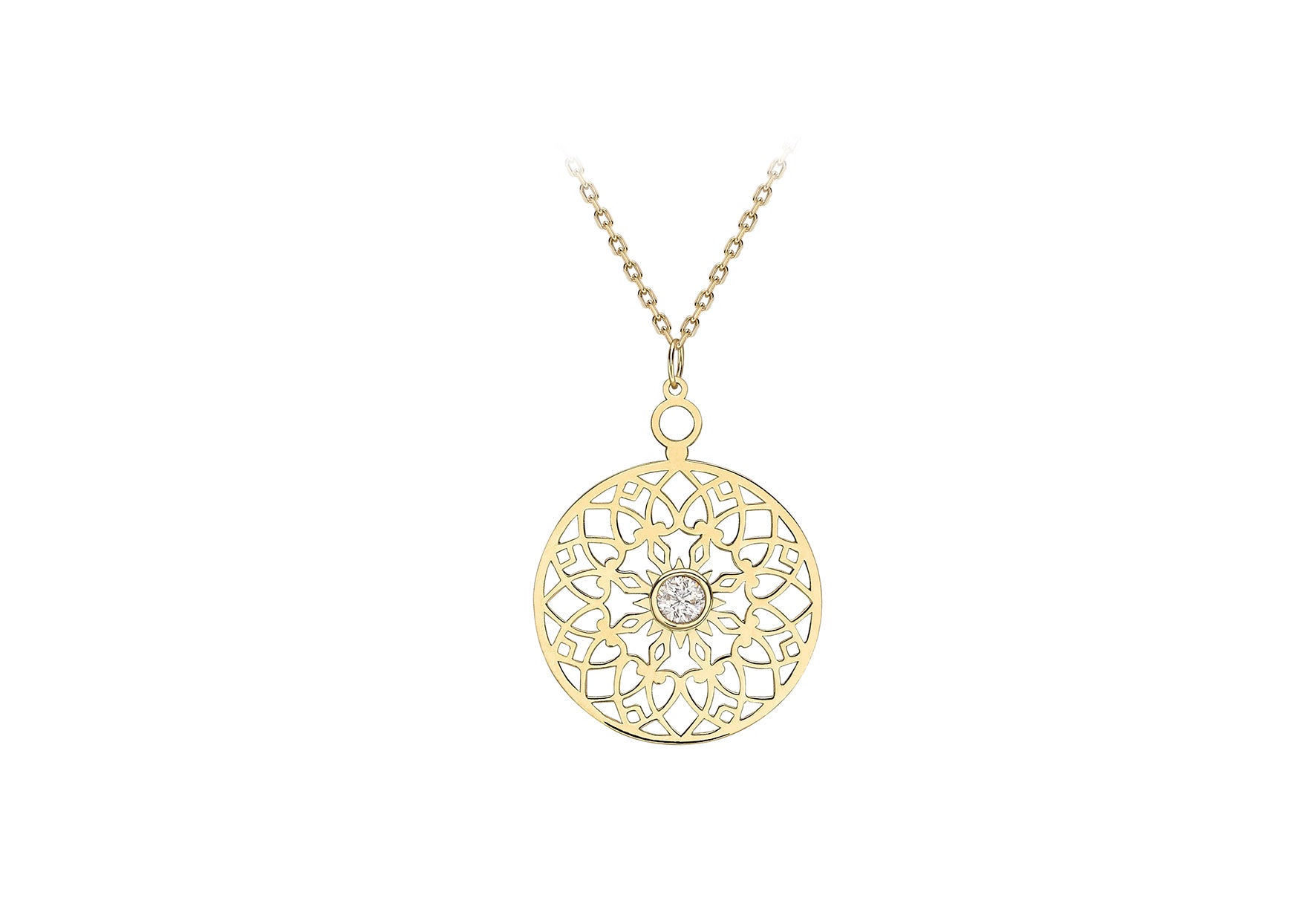9ct Yellow Gold Zirconia CutoCut 15mm Disc Adjustable Necklace 41m/16"-46m/18"9