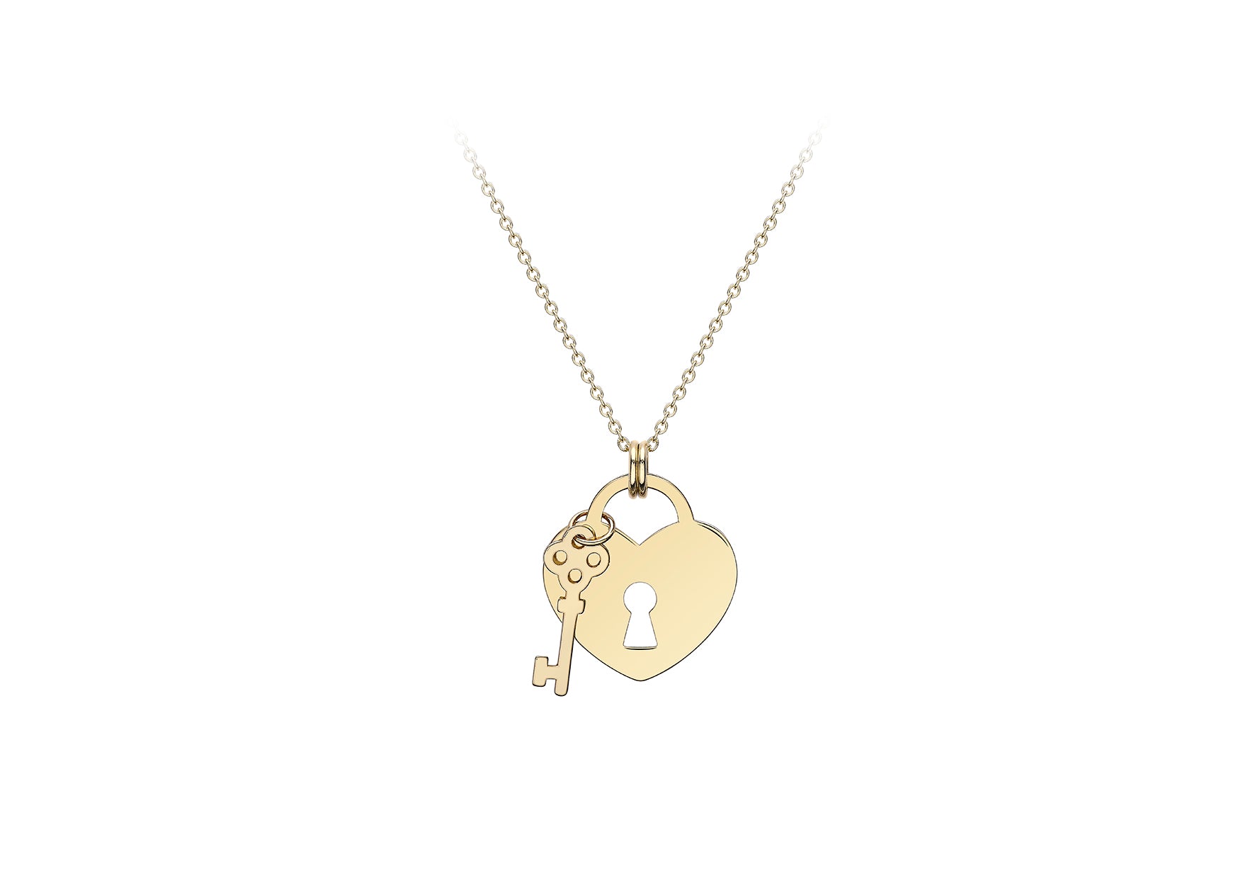 9ct Yellow Gold Heart Padlock and Key Adjustable Necklace