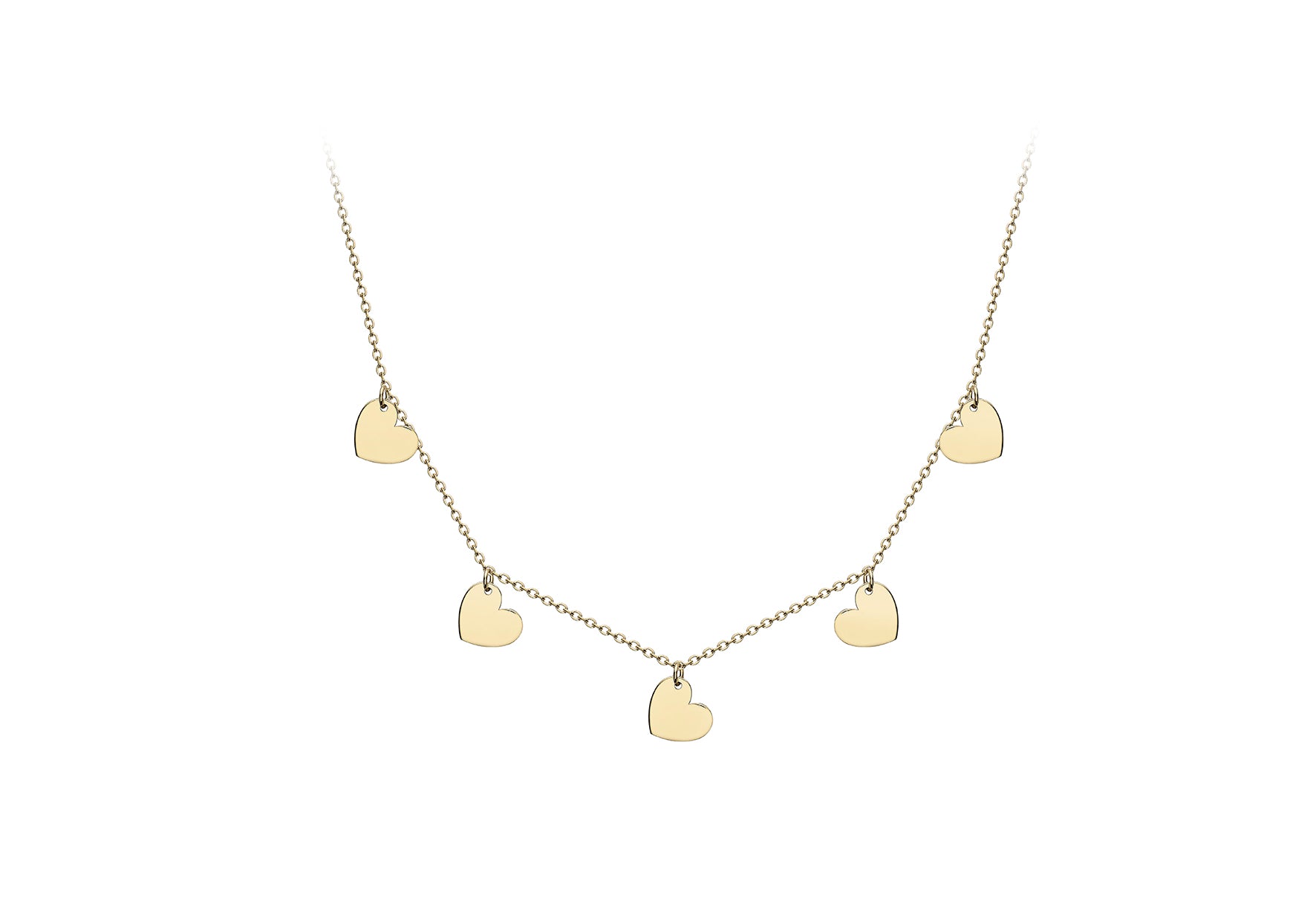 9ct Yellow Gold 5.9mm x 6mm 5-Heart Adjustable Necklace 41m/16"-43m/17"9