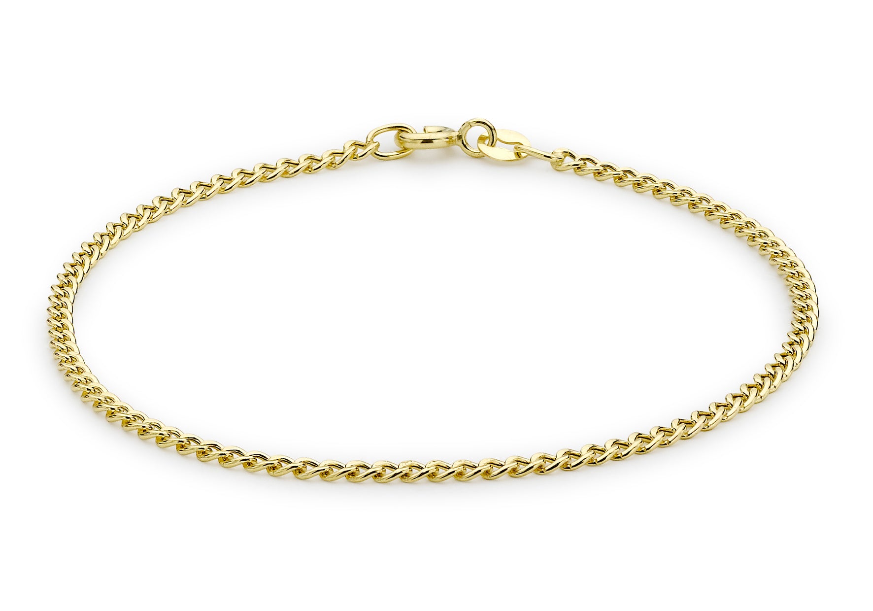 9ct Yellow Gold 2mm Curb Chain Bracelet 18m/7"9