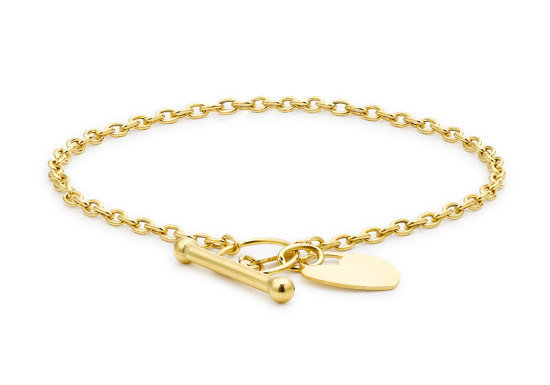 9ct Yellow Gold Heart T-Bar Bracelet 18m/7"9
