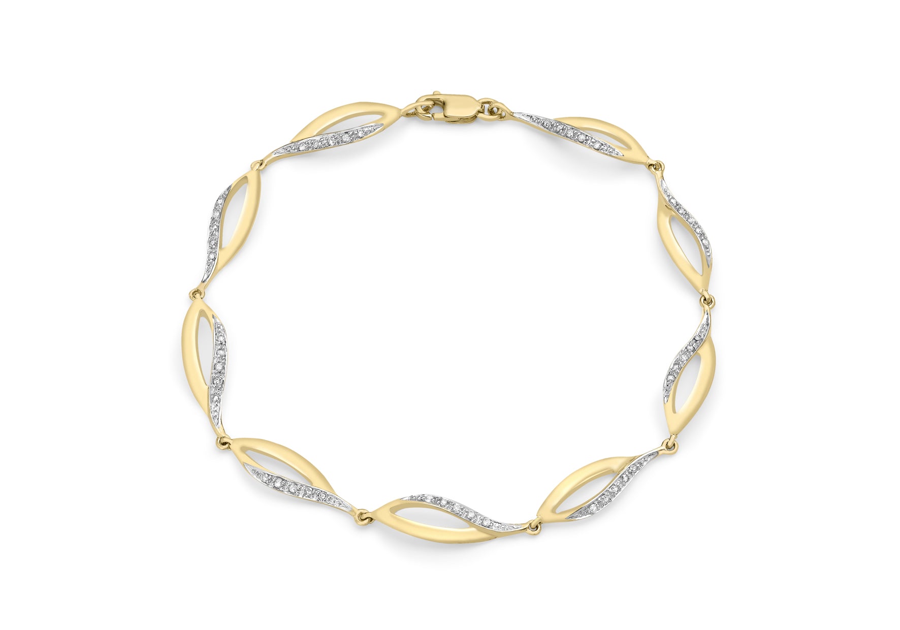 9ct Yellow Gold 0.21t Diamond Ellipse Link Bracelet 18m/7"9