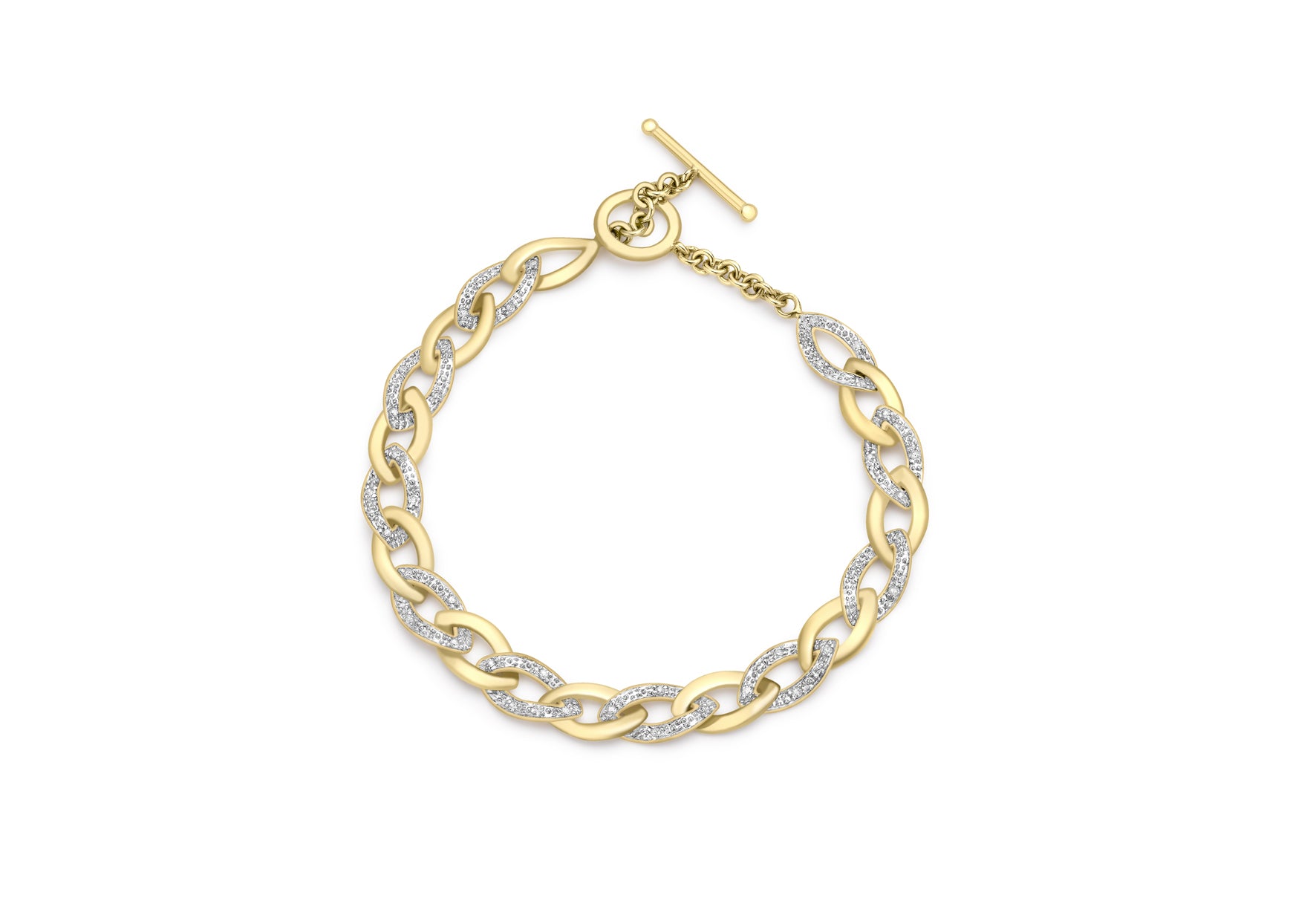 9ct Yellow Gold 0.26ct Diamond T-Bar Curb Bracelet