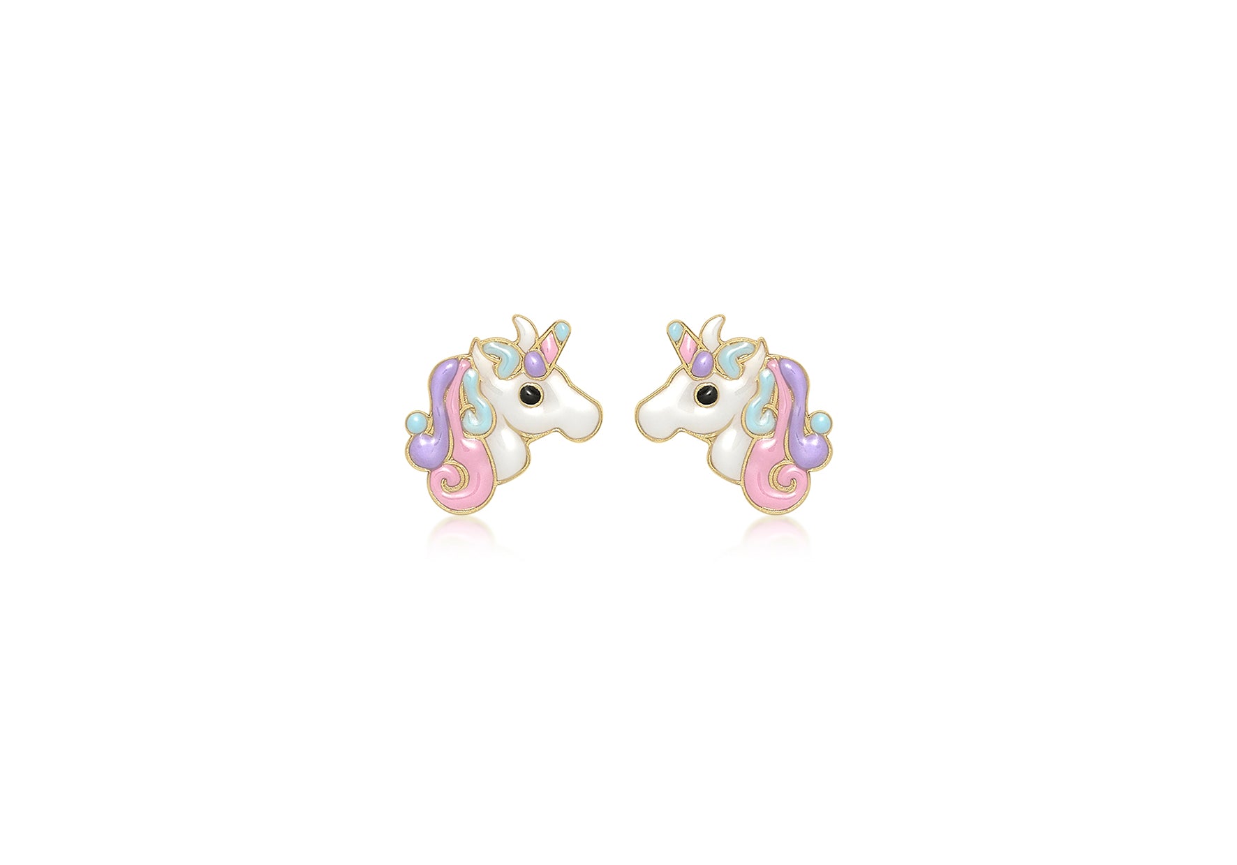 9ct Yellow Gold Enamel Unicorn Stud Earrings